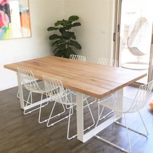 White steel frame wood table top dining table